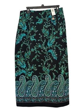 BRIGGS Teal Paisley Mid-Calf Length Velveteen Skirt Size 12 *NEW*